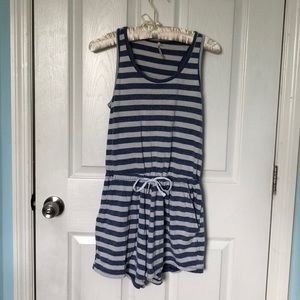 Blue and White Striped Romper